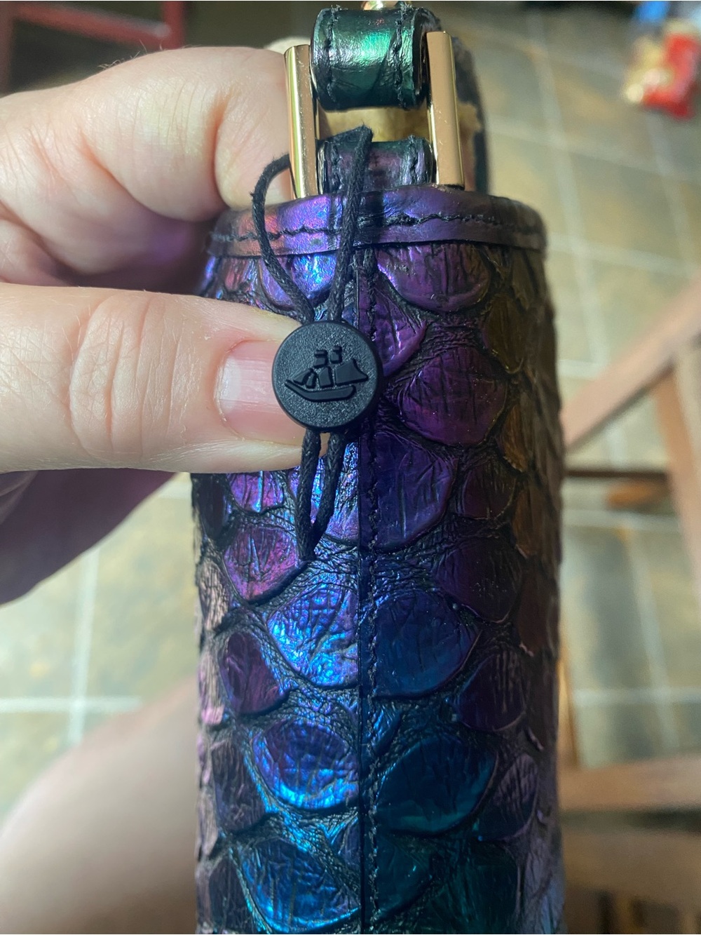 Brahmin Iridescent Embossed Leather Shoulder Bag in Green Blue Purple - Picture 5 of 10